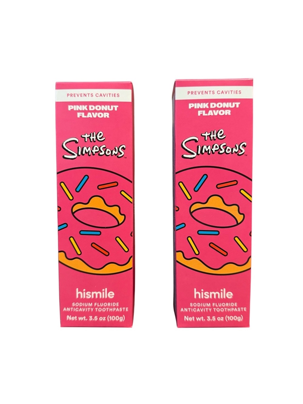 The Simpsons HiSmile Pink Donut Toothpaste, Sodium Fluoride 3.5oz, 2 boxes